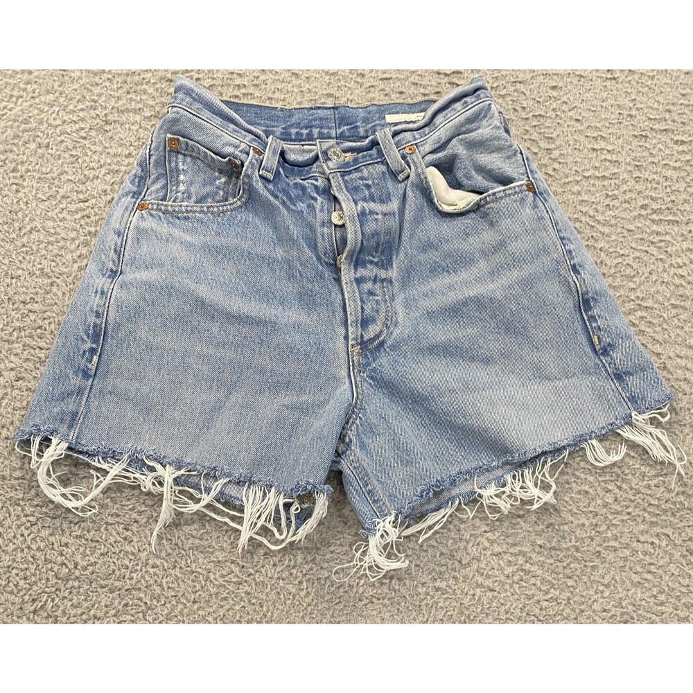 Citizens Of Humanity Shorts Womens 24 Blue Denim Ayla Cut-Off Raw Hem High Rise